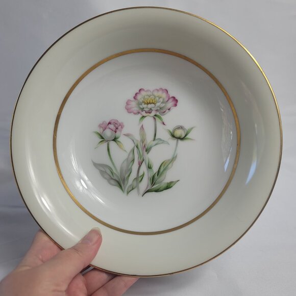 Mikado Harmony Round Serving Bowl Cream Rim Pink Floral Center - Picture 2 of 14